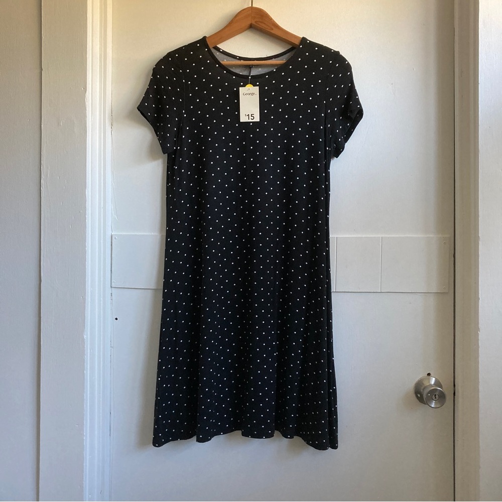 bnwt black and white polka dot stretch tshirt dress | size small